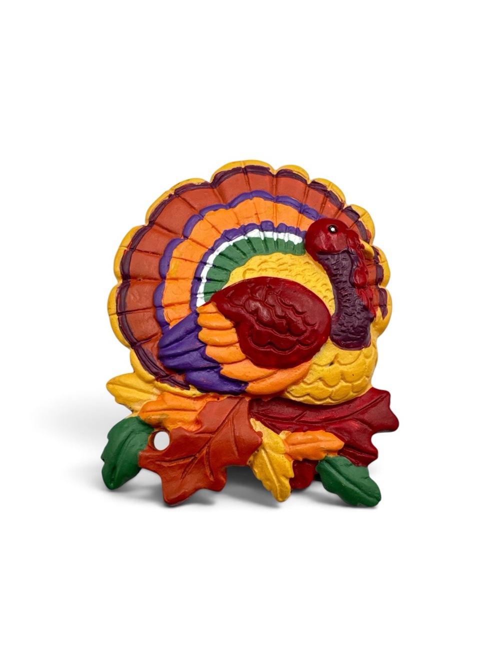 Vintage 1990s Colorful Thanksgiving Turkey Plastic Brooch Pin Fall Novelty